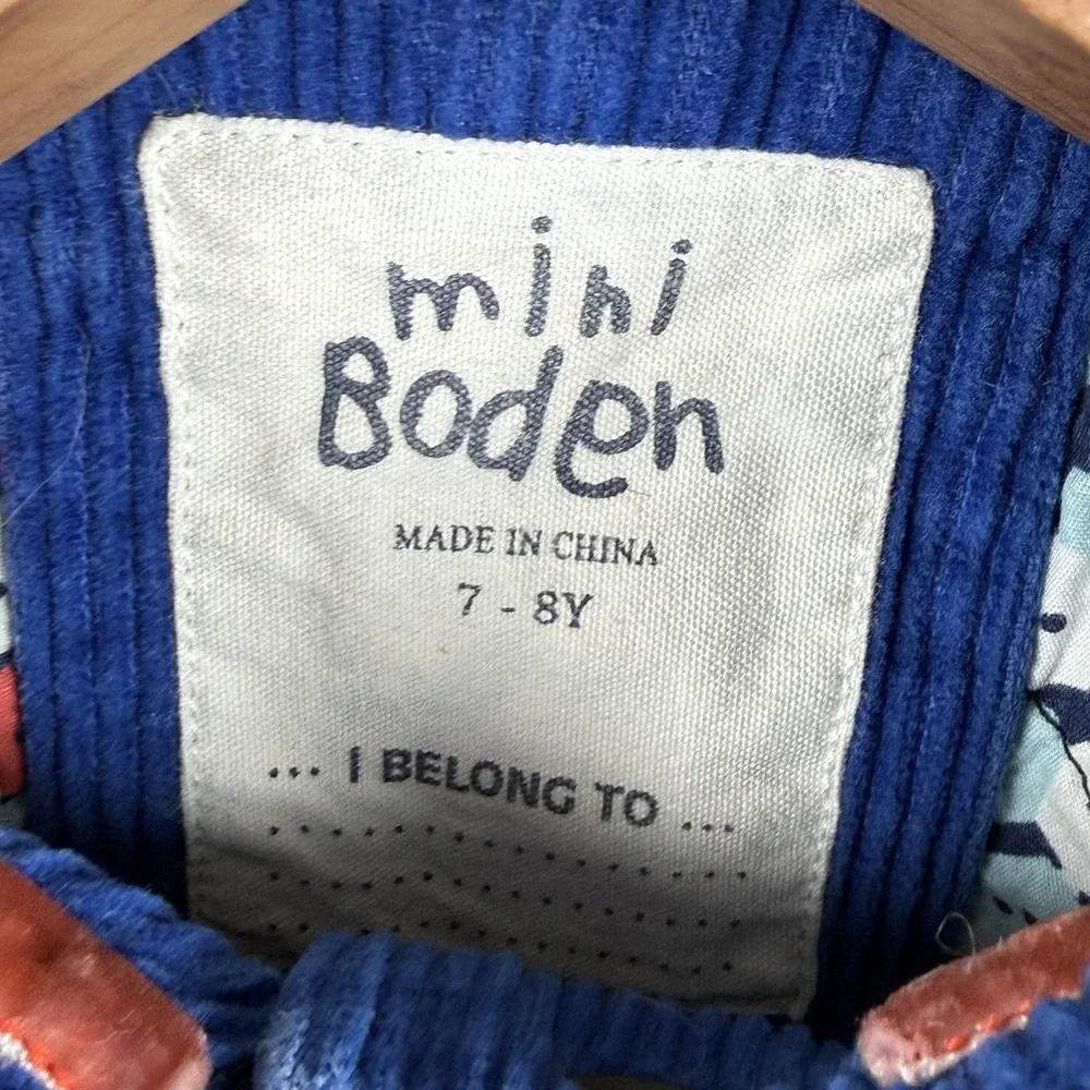 Mini Boden Corduroy Coat Girls Size 7/8 Cobalt Blue Long Outdoors Preppy